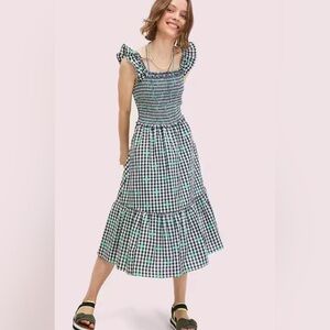 Kate Spade Gingham Voile Smocked Midi Dress